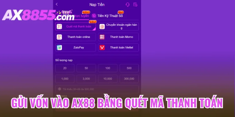 Gửi vốn bằng cách quét mã thanh toán